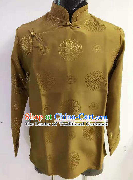 Chinese Traditional Zang Nationality Costume Ginger Shirts, China Tibetan Ethnic Upper Outer Garment Clothing for Men