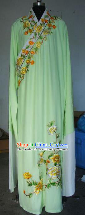 Chinese Traditional Beijing Opera Niche Costumes China Peking Opera Embroidered Peony Green Robe for Adults