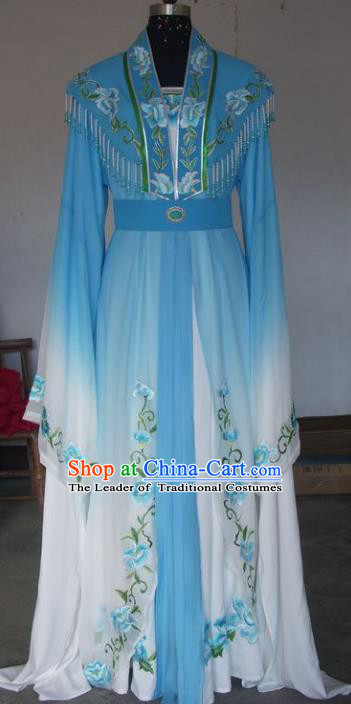 Chinese Traditional Beijing Opera Princess Embroidered Costumes China Peking Opera Actress Blue Dress for Adults