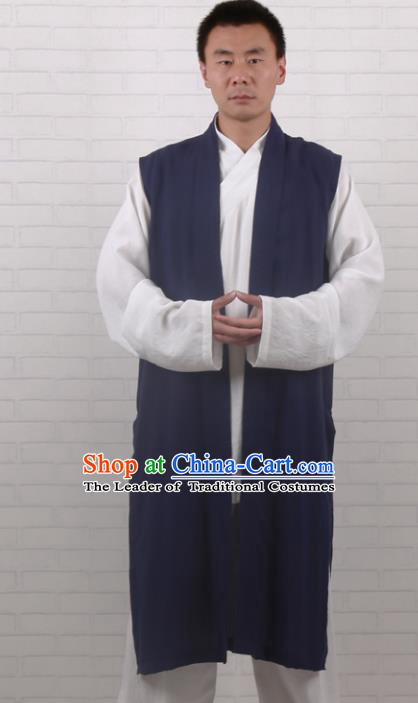 Chinese Traditional Martial Arts Costume Tai Chi Taoist Kung Fu Navy Vest for Men