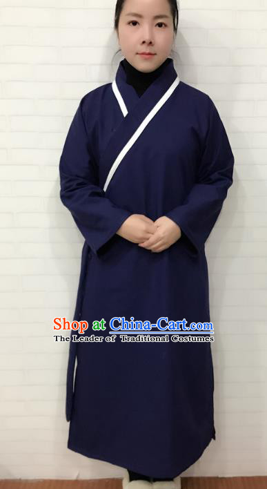 Chinese Traditional Martial Arts Taoist Nun Costumes Tai Chi Kung Fu Navy Cotton-padded Priest Frock for Women