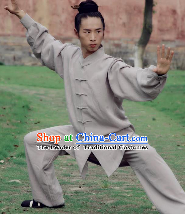 Chinese Traditional Martial Arts Costume Tai Chi Kung Fu Grey Clothing for Men