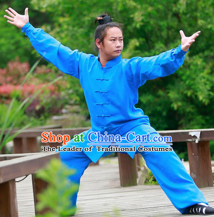 Chinese Traditional Martial Arts Costume Tai Chi Kung Fu Blue Clothing for Men