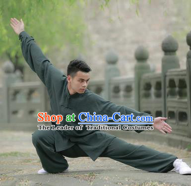 Chinese Traditional Martial Arts Costume Tai Chi Kung Fu Atrovirens Clothing for Men