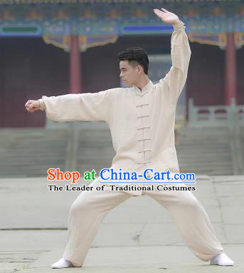 Chinese Traditional Martial Arts Costume Tai Chi Kung Fu Beige Clothing for Men