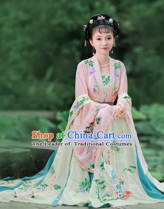 Chinese Ancient Song Dynasty Nobility Lady Embroidered Hanfu Dress Princess Costume for Women