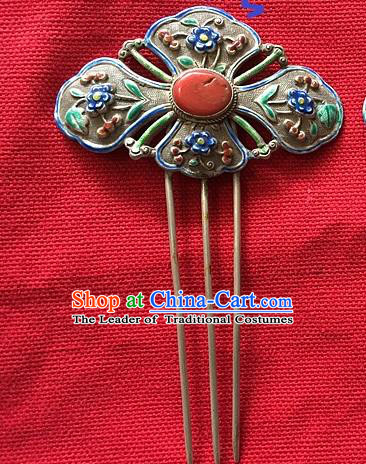 Chinese Traditional Ancient Enamel Coral Hairpins Hair Accessories Hair Clip for Women
