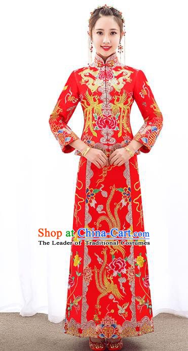 Chinese Traditional Embroidered Phoenix Wedding Costumes Ancient Longfeng Flown Bride Xiuhe Suits for Women