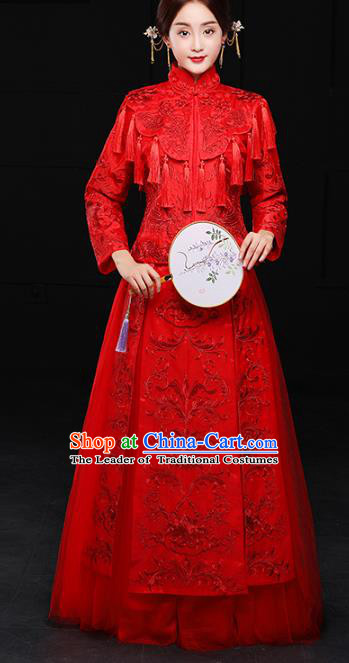 Chinese Traditional Wedding Costumes Ancient Bride Xiuhe Suits Embroidered Dress for Women