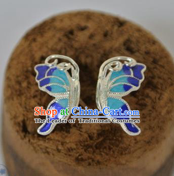 Chinese Traditional Jewelry Accessories Ancient Palace Hanfu Cloisonne Butterfly Earrings for Women