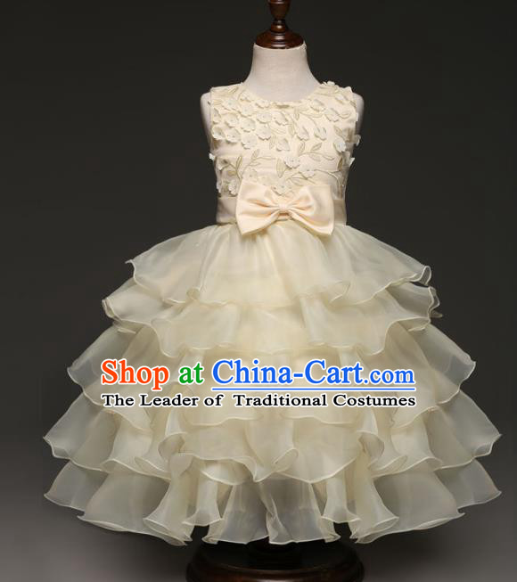 Children Models Show Costume Stage Performance Modern Dance Compere Champagne Dress for Kids