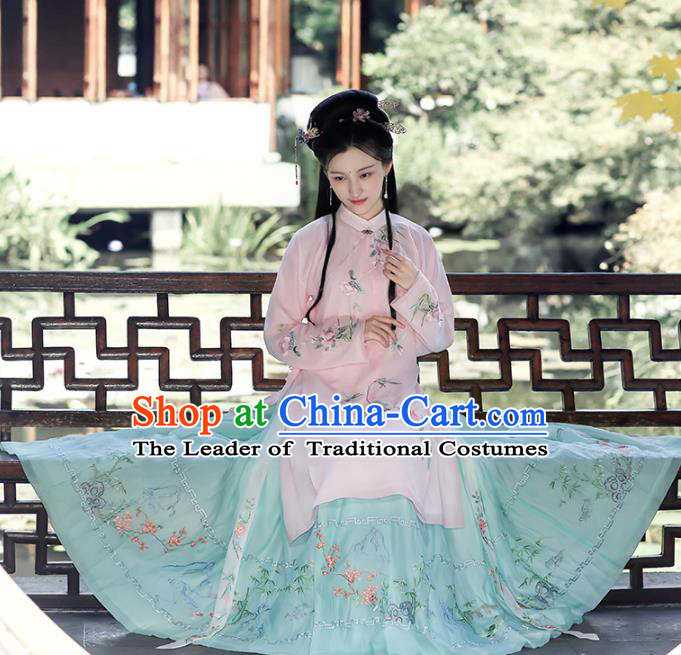 Chinese Ming Dynasty Princess Hanfu Dress Ancient Peri Goddess Embroidered Costumes Complete Set for Women