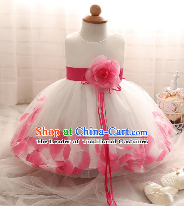 Children Models Show Costume Compere Rosy Rose Full Dress Stage Performance Clothing for Kids