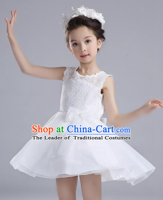 Children Models Show Costume Catwalks Stage Performance Dance White Dress for Kids