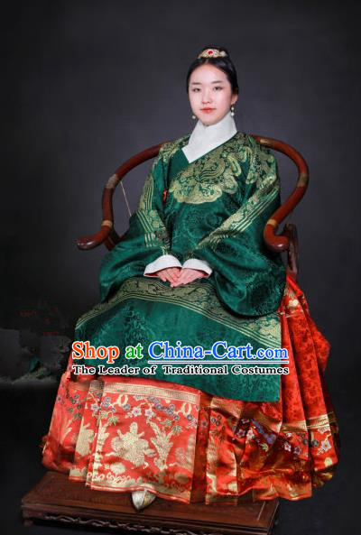 Chinese Ming Dynasty Dowager Embroidered Costume Ancient Empress Hanfu Dress for Women