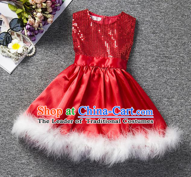 Children Flower Fairy Costume Compere Modern Dance Stage Performance Catwalks Red Sequins Dress for Kids