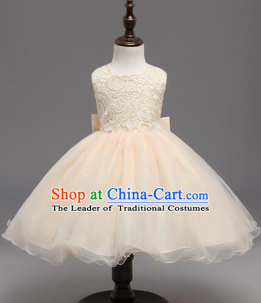 Children Flower Fairy Costume Modern Dance Stage Performance Catwalks Compere Champagne Lace Backless Dress for Kids
