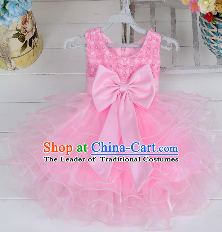 Children Fairy Princess Pink Bubble Dress Stage Performance Catwalks Compere Costume for Kids