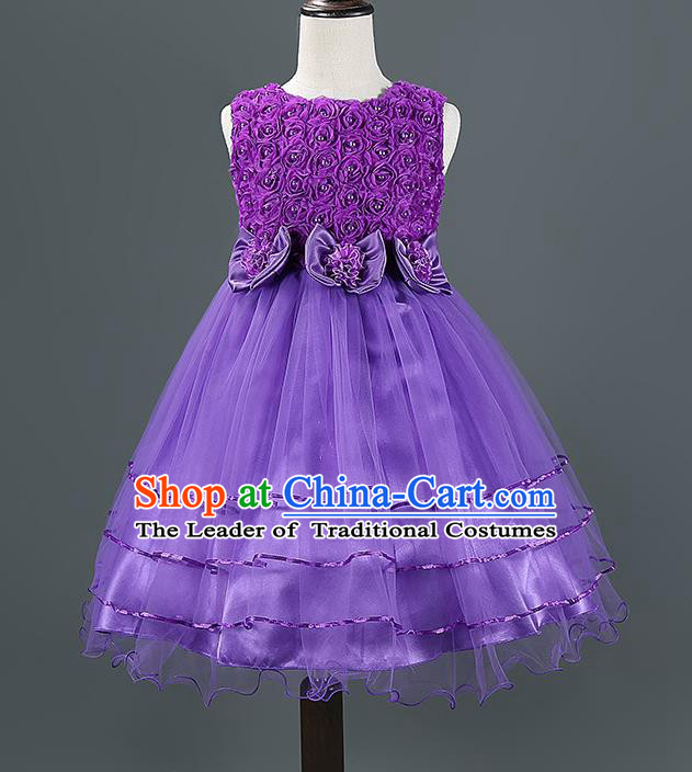 Children Modern Dance Purple Dress Stage Performance Catwalks Compere Costume for Kids