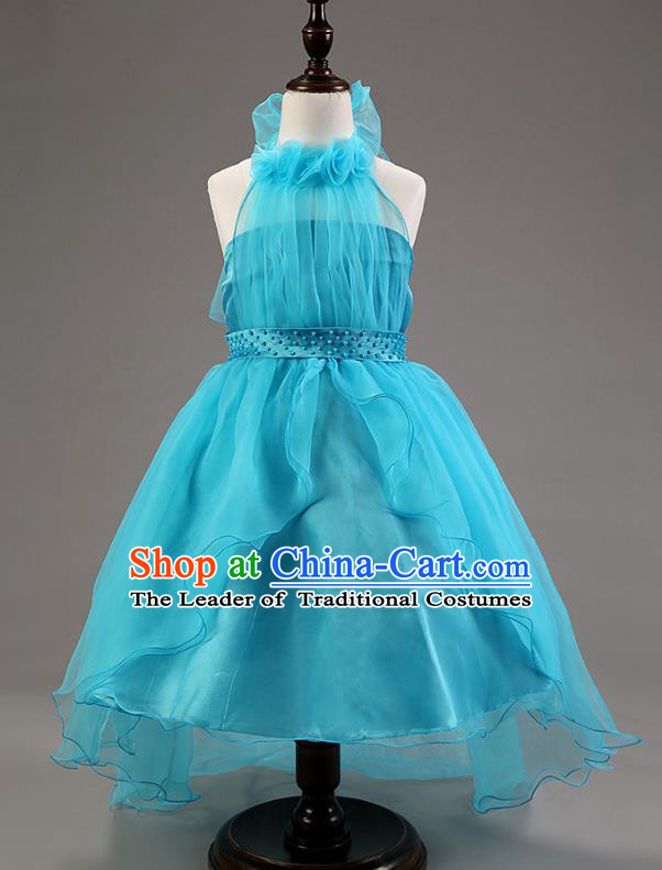 Children Modern Dance Princess Blue Mullet Dress Stage Performance Catwalks Compere Costume for Kids