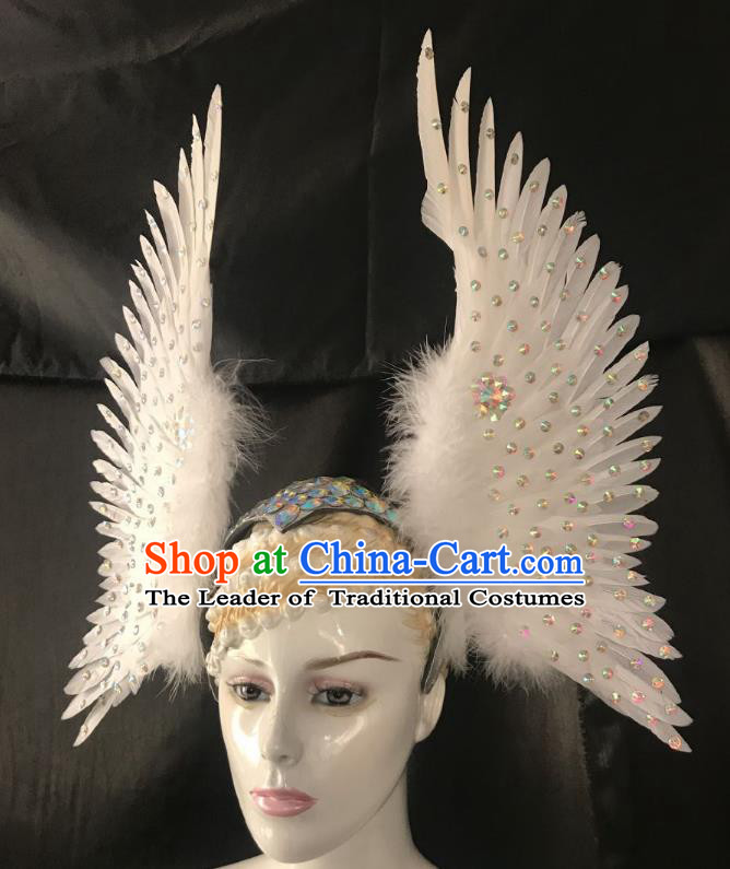 Brazilian Rio Carnival Dance White Ostrich Feather Hair Accessories Dionysia Samba Catwalks Headdress for Women