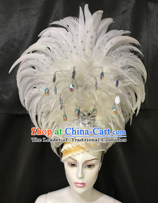 Brazilian Rio De Janeiro Carnival White Feather Hair Accessories Samba Dance Catwalks Headdress for Women