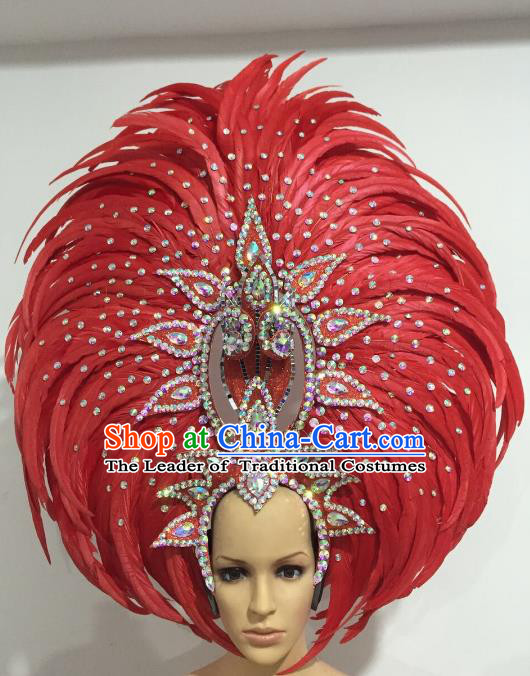 Red Samba Rio Carnival Cage Bra Set With Headdress