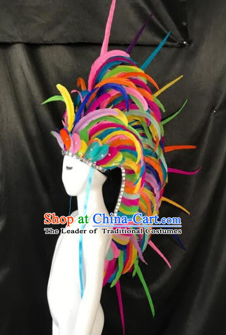 Handmade Samba Dance Hair Accessories Brazilian Rio Carnival Deluxe Roman Colorful Feather Headdress for Kids