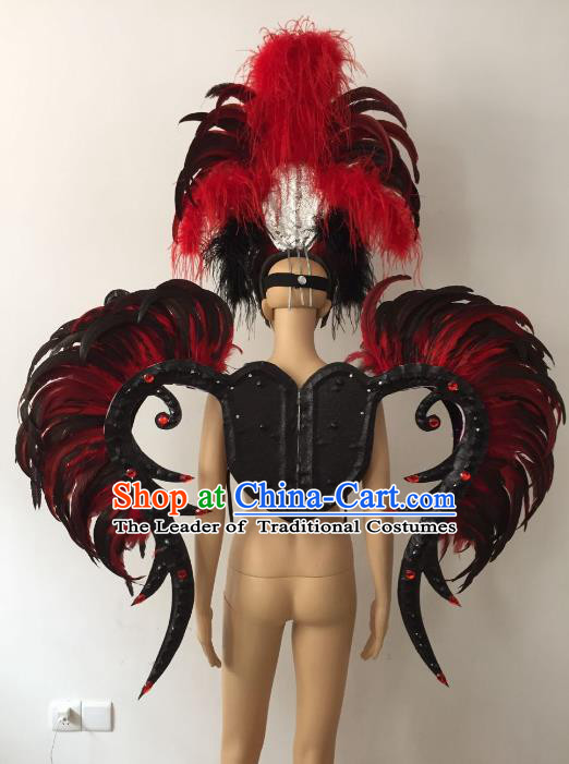Top Grade Stage Performance Brazilian Carnival Feather Wings Miami Feathers Deluxe Wings Headwear Mask for Women