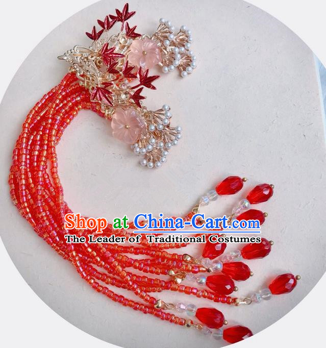 Chinese Traditional Hair Accessories Ancient Red Beads Tassel Hair Stick Hairpins for Women