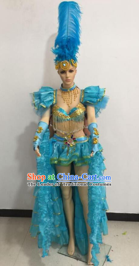 Top Grade Catwalks Blue Feather Costume Brazilian Carnival Samba