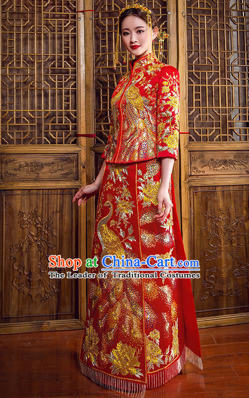 Traditional Chinese Wedding Costumes Traditional Xiuhe Suits Ancient Chinese bridal Full Dress