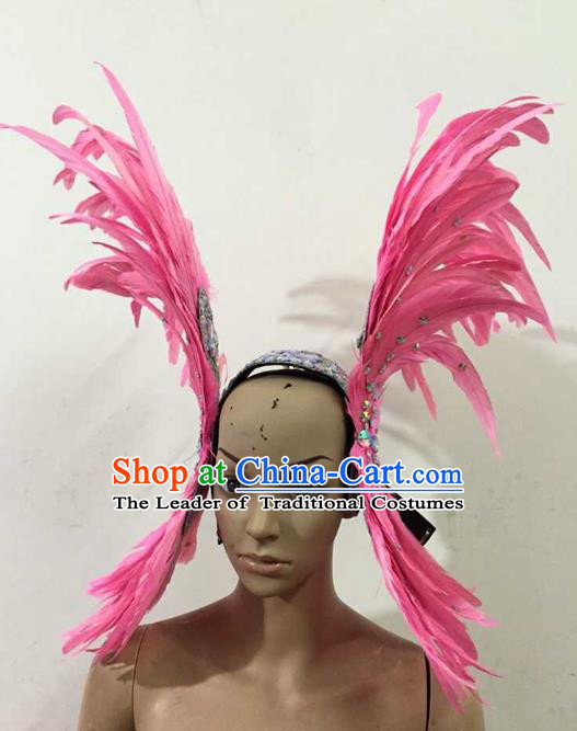 Professional Halloween Catwalks Pink Feather Hair Accessories Brazilian Rio Carnival Samba Dance Headdress for Women