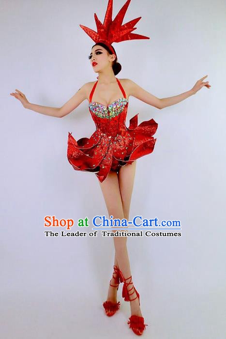 Top Grade Catwalks Costume Red Dress Halloween Stage Performance Brazilian Carnival Clothing for Women