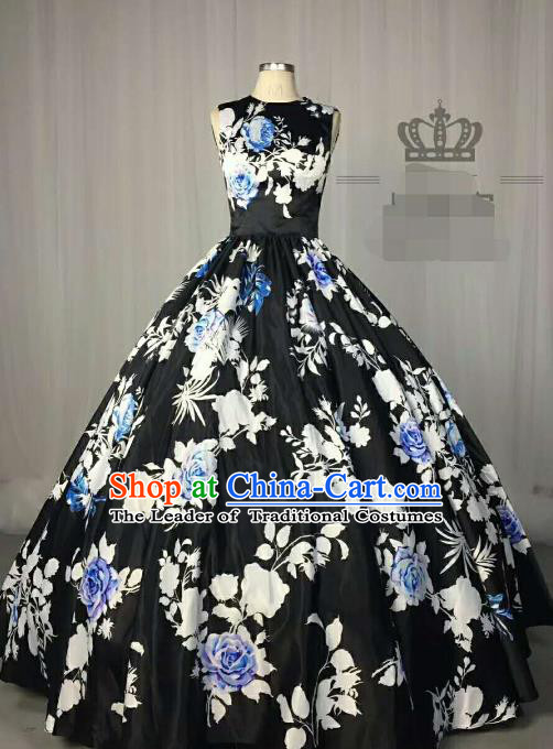 Top Grade Chinese Catwalks Costume Stage Performance Printing Black Full Dress Brazilian Carnival Clothing for Women