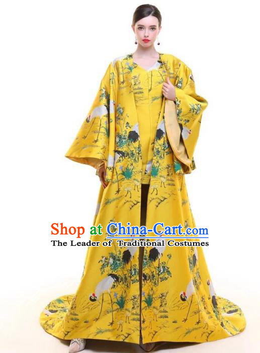 Top Grade Chinese Catwalks Costume Halloween Stage Performance Yellow Dress Brazilian Carnival Clothing for Women