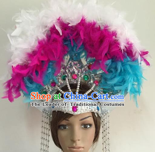 Brazilian Carnival Catwalks Red Ostrich Feather Headdress Rio Samba Dance  Deluxe Hair Accessories for Women