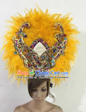 Professional Halloween Catwalks Hair Accessories Brazilian Rio Carnival Samba Dance Yellow Feather Headwear for Women