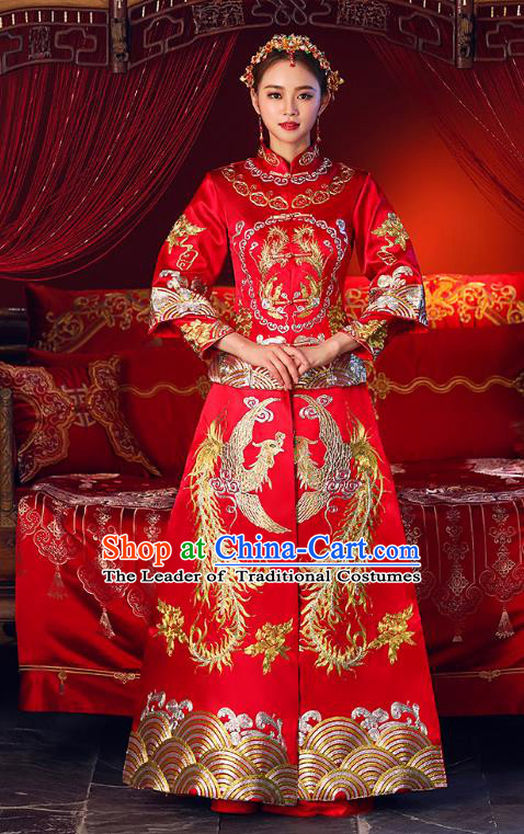 Chinese Ancient Traditional Wedding Costumes Bride Formal Dresses Embroidered Cheongsam XiuHe Suit for Women