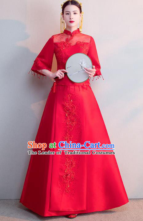 Traditional Chinese Wedding Costumes Traditional Xiuhe Suits Ancient Chinese bridal Full Dress