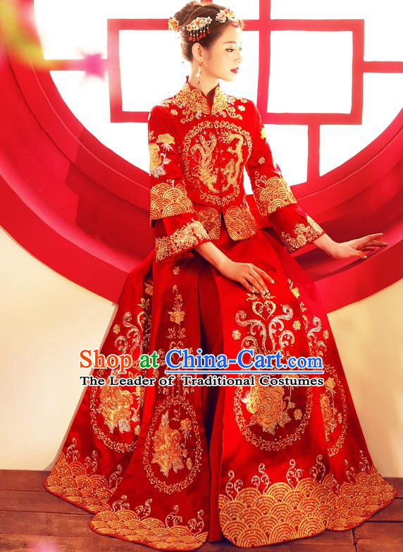 Traditional Chinese Wedding Costumes Traditional Xiuhe Suits Ancient Chinese bridal Full Dress