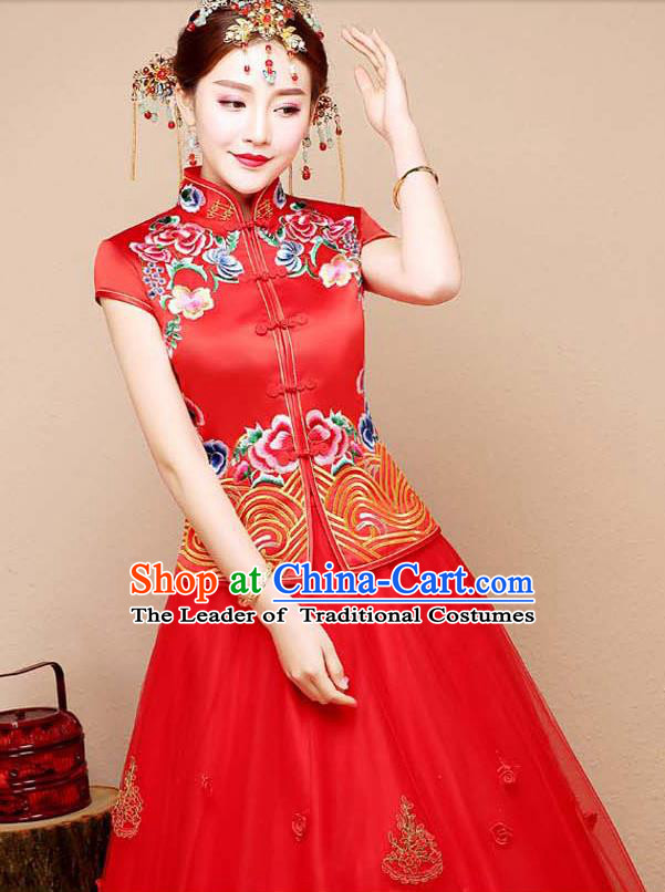 Traditional Chinese Wedding Costumes Traditional Xiuhe Suits Ancient Chinese bridal Full Dress