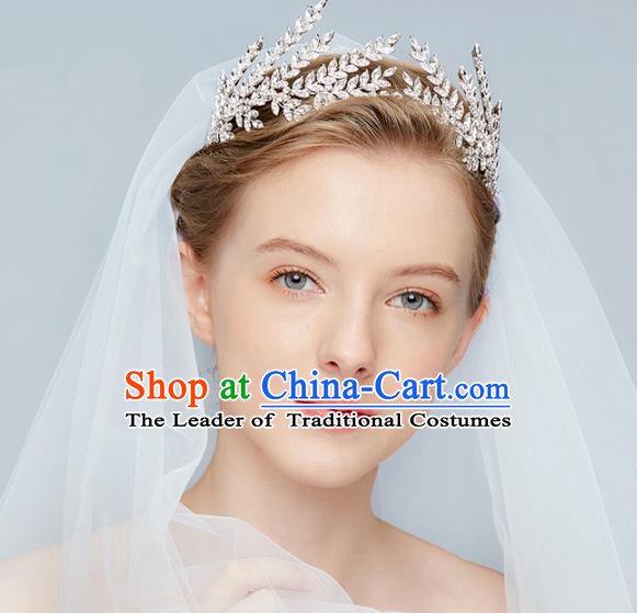 Top Grade Wedding Hair Accessories Bride Crystal Leaf Royal Crown for Women