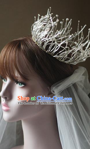 Top Grade Wedding Hair Accessories Bride Pearls Round Royal Crown for Women
