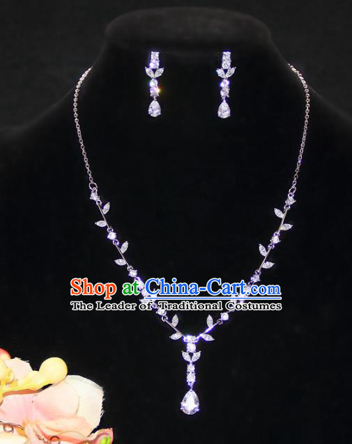 Top Grade Wedding Jewelry Accessories Bride Zircon Necklace and Earrings for Women