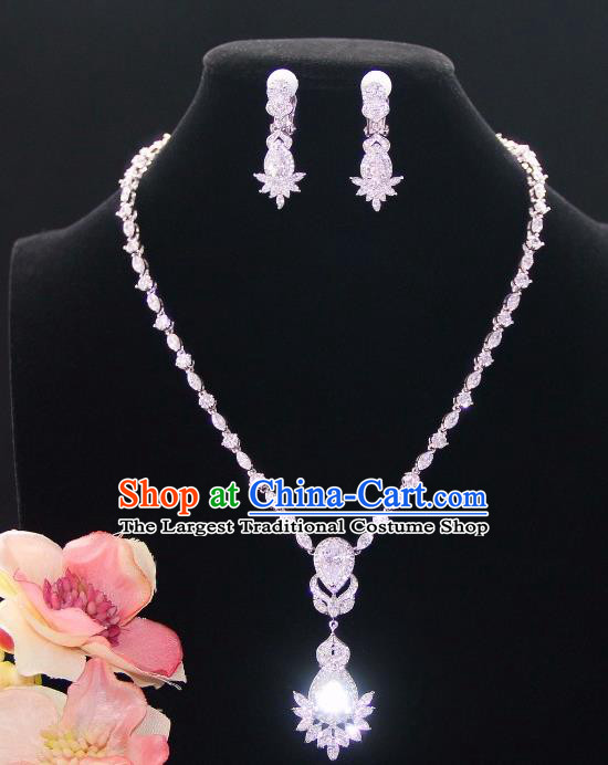 Top Grade Wedding Bride Jewelry Accessories Princess Zircon Necklace and Earrings for Women