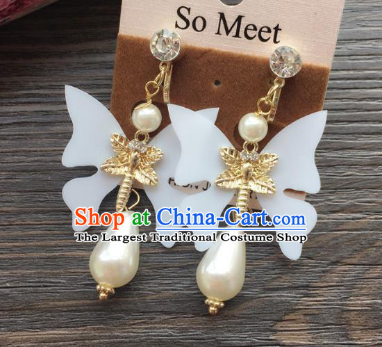 Top Grade Wedding Bride Jewelry Accessories White Butterfly Pearl Earrings for Women