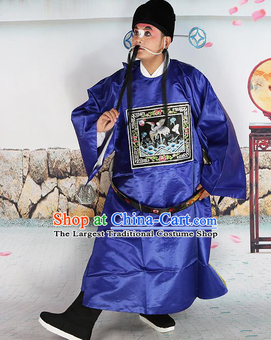 Professional Chinese Beijing Opera Costumes Peking Opera Sesame Official Blue Robe and Boots for Adults