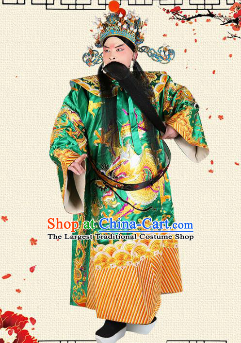 Professional Chinese Beijing Opera Costume Peking Opera Prime Minister Green Gwanbok Robe and Hat for Adults