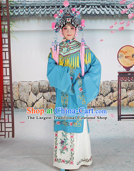 Professional Chinese Beijing Opera Diva Embroidered Costumes Green Shawl Clothing and Headwear for Adults